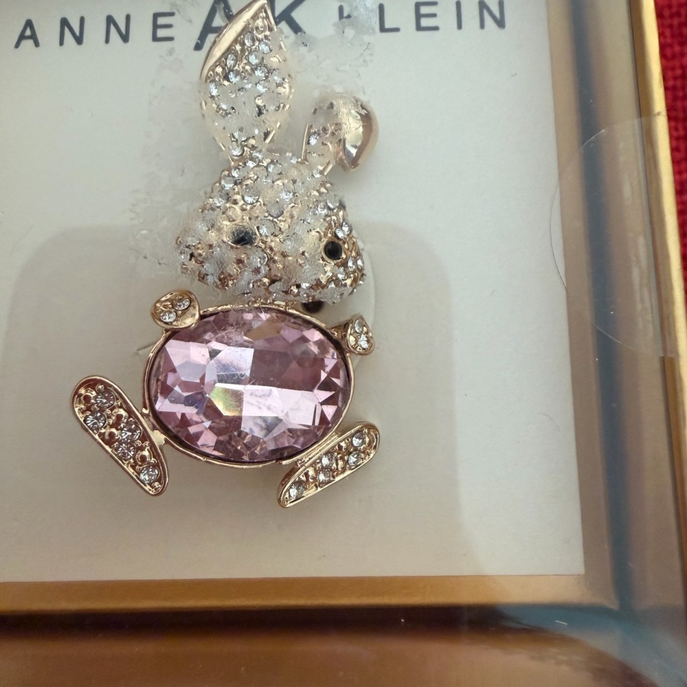 Anne Klein Pink Crystal Bunny Pendant Necklace Easter Bunny Brooch